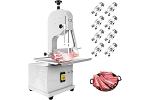 YTOXEO 1500W Electric Meat Band Saw, Stainless Steel Tabletop Electric Cutting Machine with 8 Saw Blades, 0.4-7.8 Inch Cutting Thickness, 19x15in Table Sawing for Chicken Fish Trotter Beef (1500W)