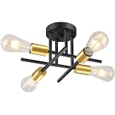 EGM Modern Semi Flush Ceiling Light Fixture 4-Light Bedroom Lamp, 1-Pack | Black &amp; Gold Light Fixture, E26 Bulb Socket, Close to Ceiling Lights for Living Room, Farmhouse Kitchen Dining Room