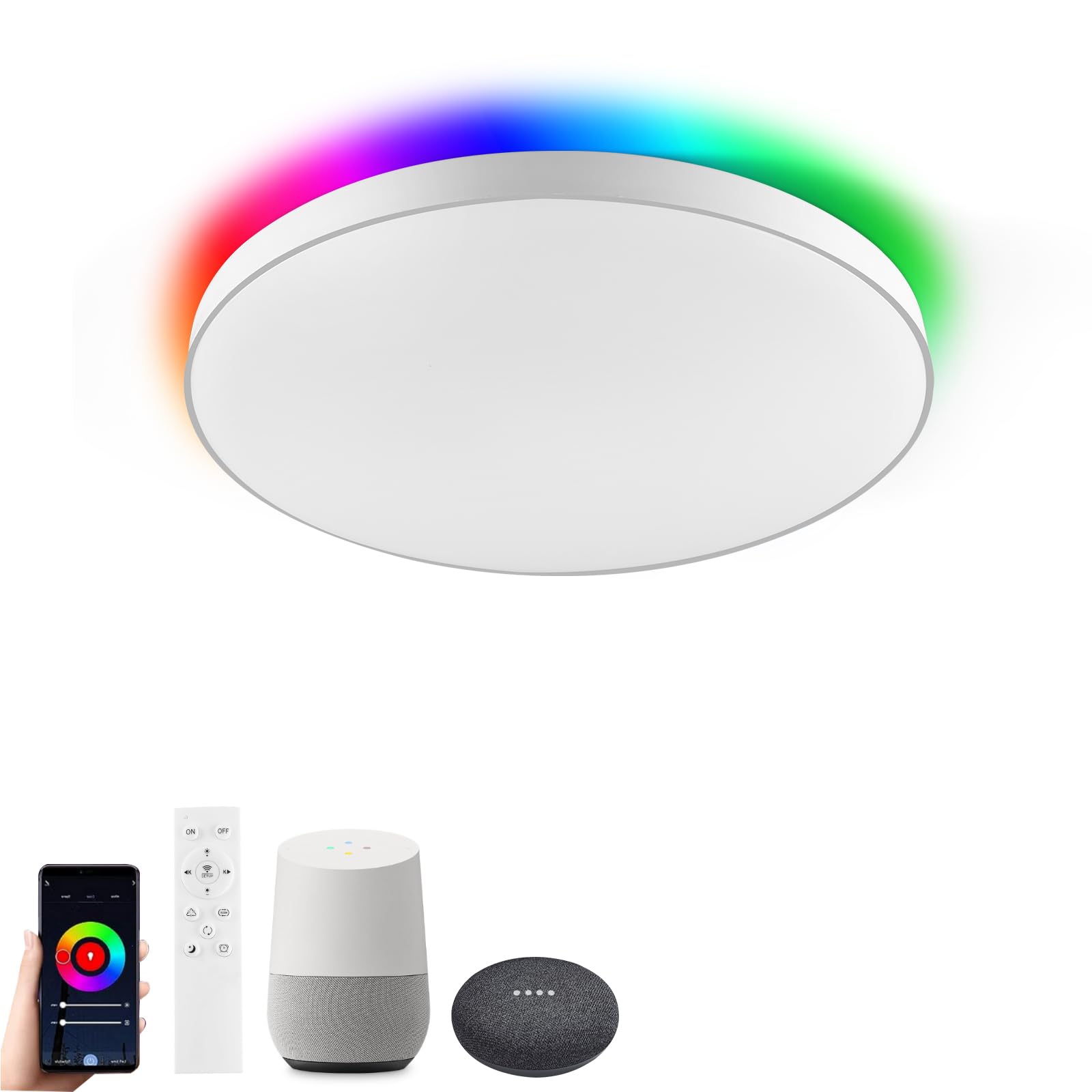 Horevo Smart Ceiling LED WiFi Light with Remote, Compatible with Alexa/Google Home, 11in Dimmable Color Changing Light Fixture for Kids' Room, Bedroom, Living Room
