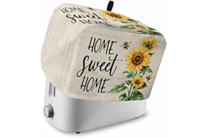 Gavrelixora Sunflower Toaster Cover 2 Slice, Summer Botanical Bee Kitchen Appliance Covers with Pocket & Loop, Farmhouse Watercolor Floral Polyester Bread Machine Covers Dust & Fingerprint Protection