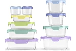 Ello Color Lock 20PC Mixed Glass Food Storage Sets, Leak-Proof Glass Food Storage Containers with Airtight BPA-Free Plastic L