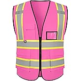 evershare Safety Vest Customize Logo with 5 Pockets & Zipper Reflective High Visibility Vest Class 2 Outdoor Workwear