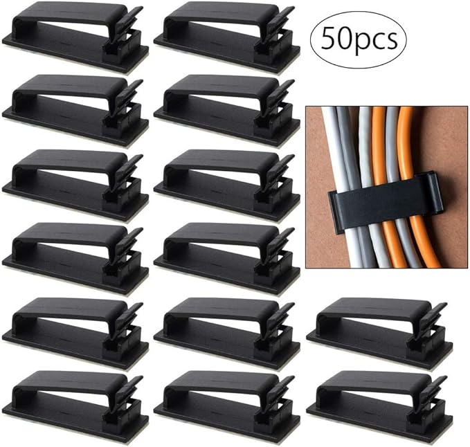 50 Pcs Cable Management Clips, Adhesive Cable Clips Wire Clips Cable