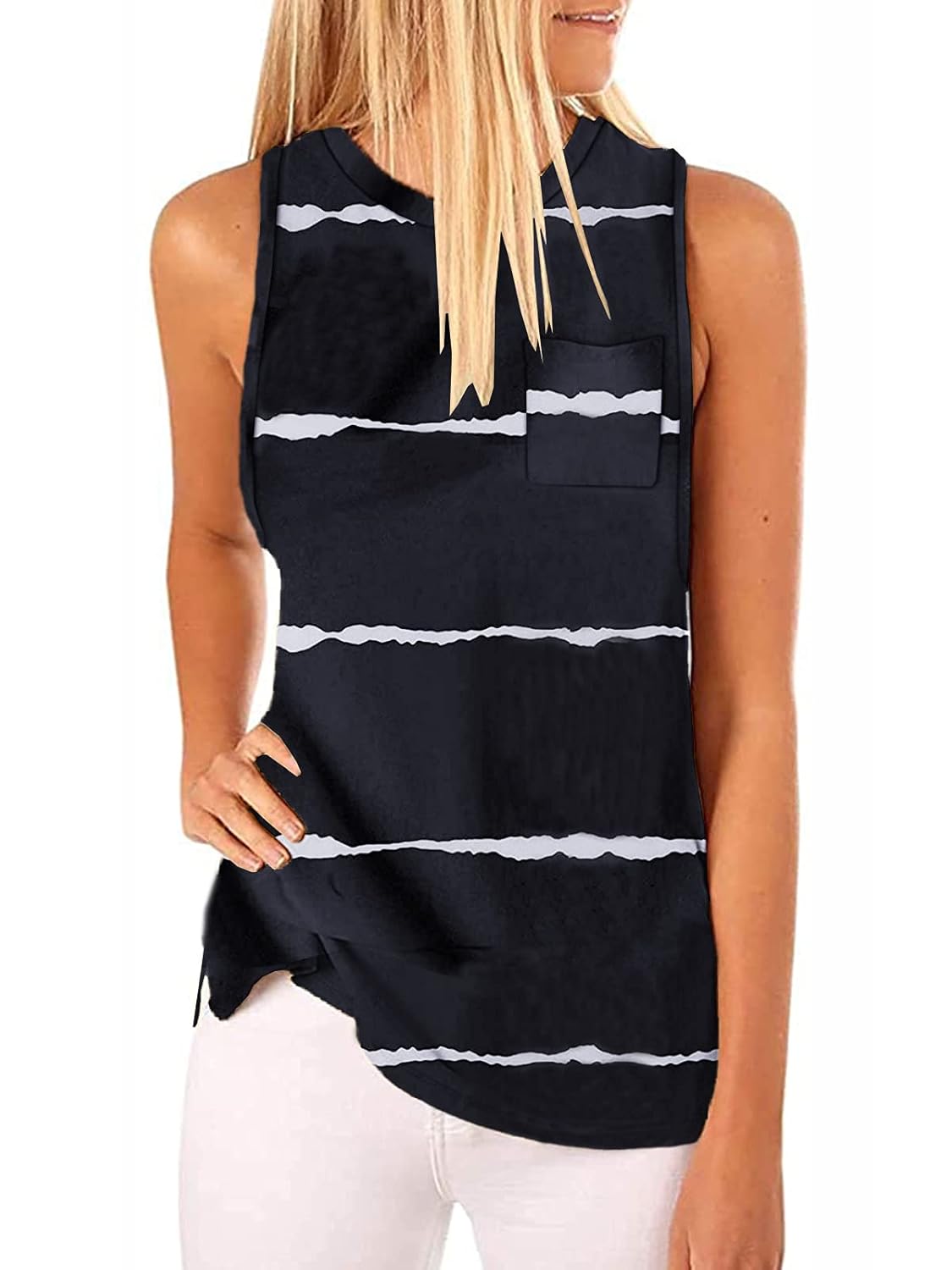 Buy Hount Women's High Neck Tank Top Sleeveless Blouse Plain T Shirts Summer Tops with Pocket at