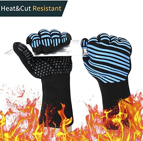 Aotusi Oven Mitts, 932°F Extreme Heat Resistant - Food Grade Level 5 Protection Kitchen, Silicone Non-Slip for Grilling, Baking, Cutting - Black & Blue (1 Pair)