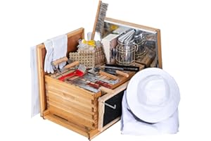 POLLIBEE Bee Hive Starter kit, 8-Frame Hive and Beekeeping Supplies-All, Beehive Kit Includes 1 Wax Coated Deep Bee Box,Frames, Waxed Foundation and Beekeeping Tools Kit with Bee Jacket