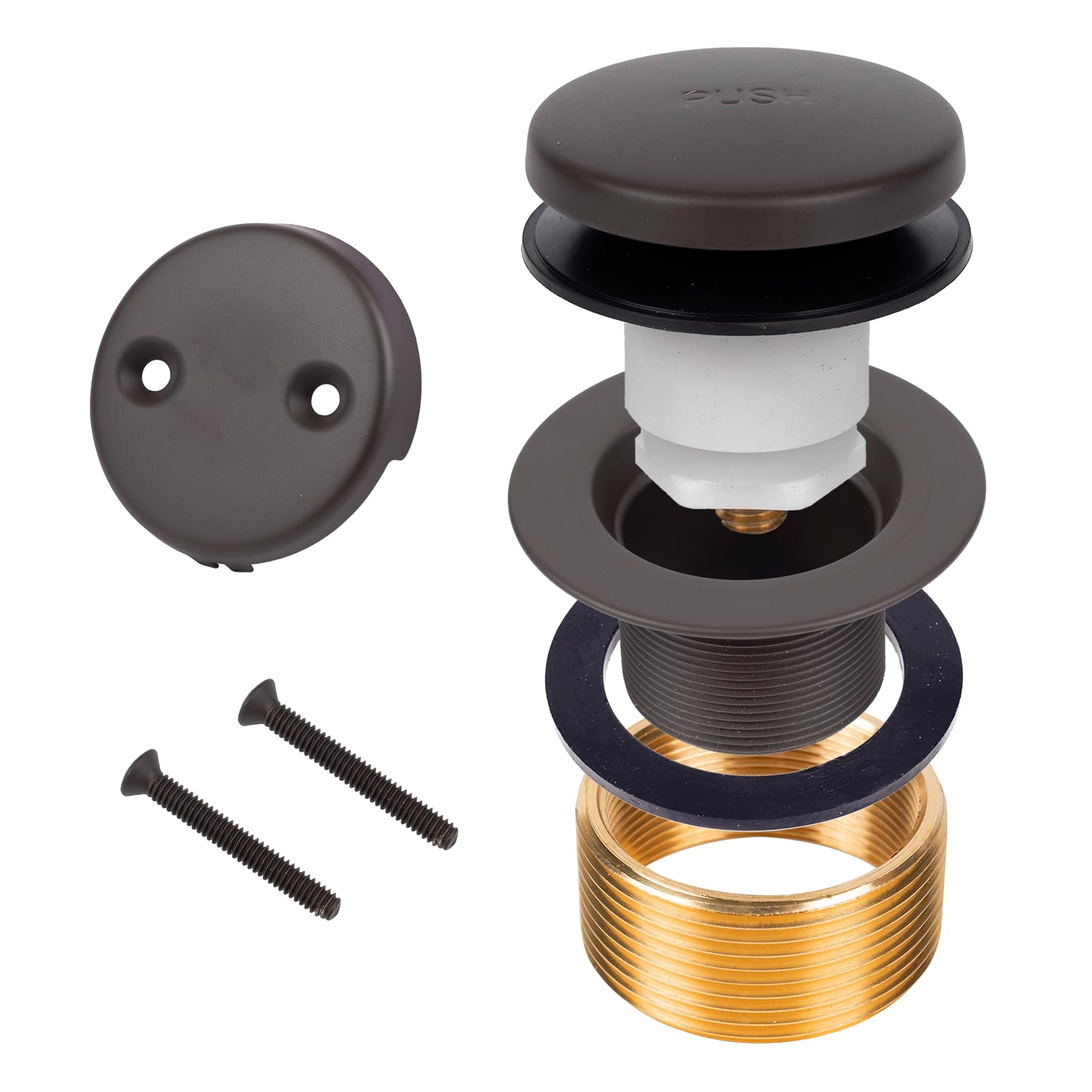 Photo 1 of Bronze Bathtub Tub Drain Conversion Kit with Two-Hole Overflow Faceplate, Minupwell Tip-Toe Replacement Bath Tub Drain Trim Kit with Universal Fine/Coarse Thread Assembly?Oil Rubbed Bronze