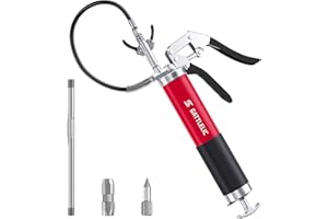 GATTLELIC Heavy Duty Grease Gun Kit, 8000 PSI Professional Pistol Grip 14 oz Load with 12" Flex Hose, Locking Coupler, Extension Pipe, and Sharp Nozzle,Red(Upgrade)