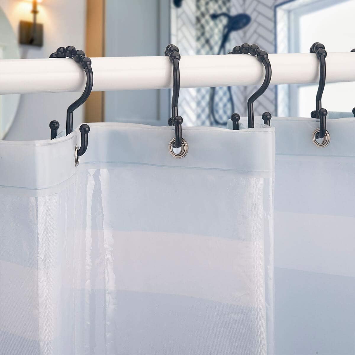 Double Shower Curtain Rings Bathr Rods Plastic Shower Curtain Black Set