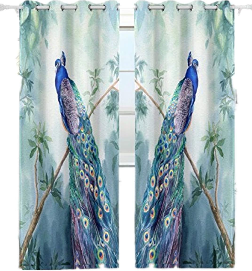 Amazon Com Jstel Blackout Curtains Printed Thermal Insulated Window Treatment Eyelet Curtains 84 Inches Length For Home 2 Panels Sets Peacock Blackout Curtains Furniture Decor