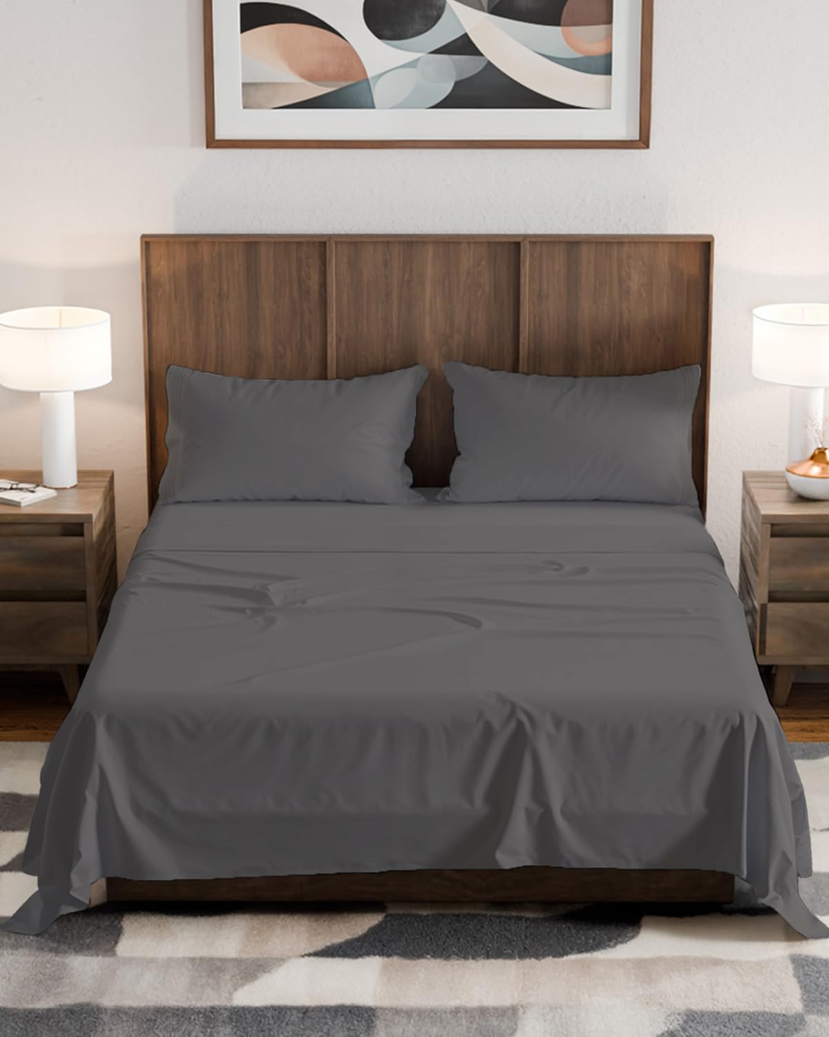 Olympic Queen Sheet Set 66x80 - 4 Piece RV Olympic Queen Size Sheets - Soft, Breathable & Cooling - Fits 14” to 16" Mattress w/ Deep Pockets - Comfy Luxury Bedding - Fade & Wrinkle Free - Dark Grey