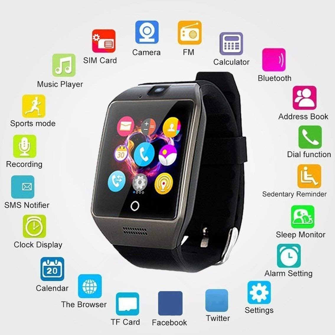 Contifan Q18S - Reloj de Pulsera Inteligente con Bluetooth, cámara ...