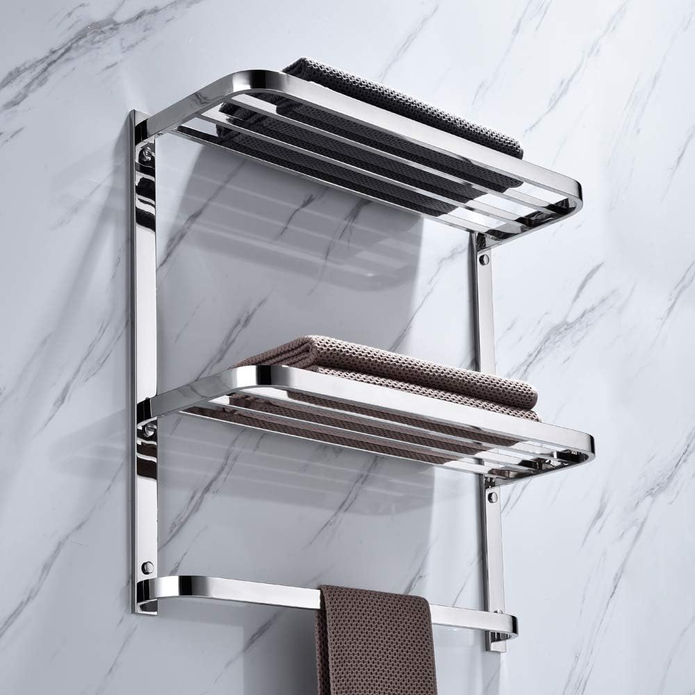 Photo 1 of 2-Tier Towel Rack Floating Shelf with Towel Bar, 24-Inch W x 8.75-Inch D Bathroom Hotel Towel Shelf, Wall Mount, Mounting Hardware Included,Polished Chrome