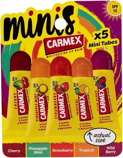 Carmex Mini Scented Lip Balm Tubes Five Pack SPF 15 Cherry Strawberry Pineapple