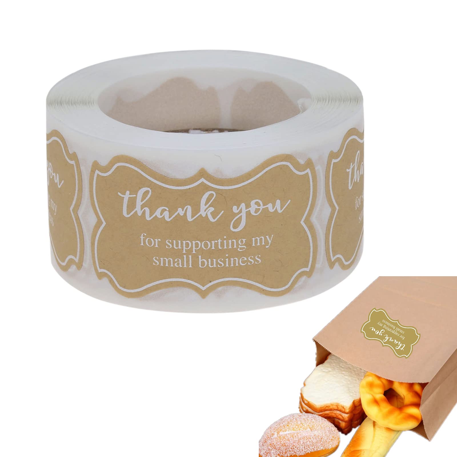 Yetaha 250pcs Thank You Sticker Small Business, Thank You for Supporting My Small Business Stickers, Brown Kraft Paper Commercial Seal Label for Gift Boxes Shops Baked Cake Packaging Decor 3 * 5cm