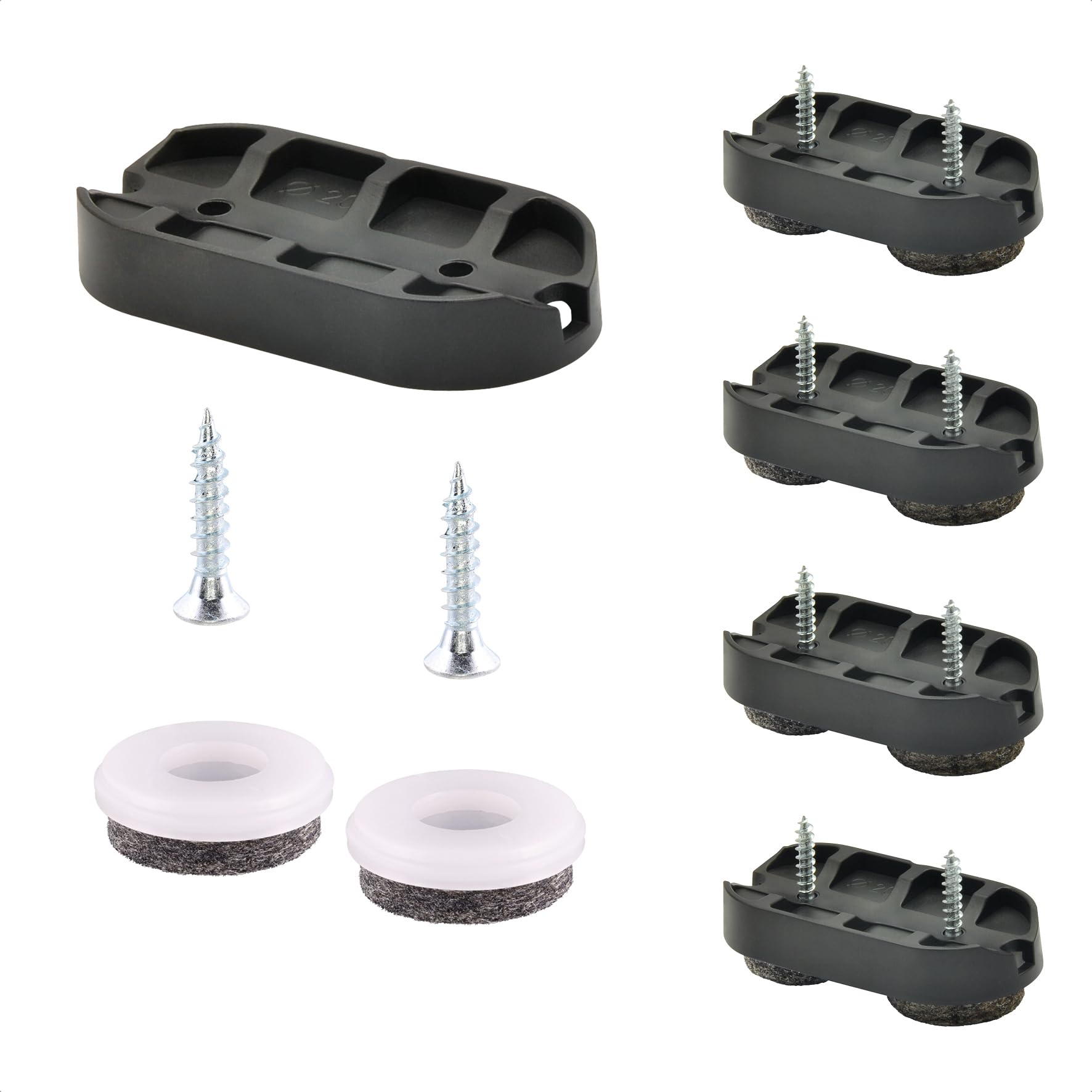 WAGNER QuickClick® Chair glides I 4pcs. set to screw on, for cantilever chairs with round tube I 4x base+8x screw+interchangeable insert - wool felt ULTRASOFT - 52 x 25 mm - Made in Germany- 15831400