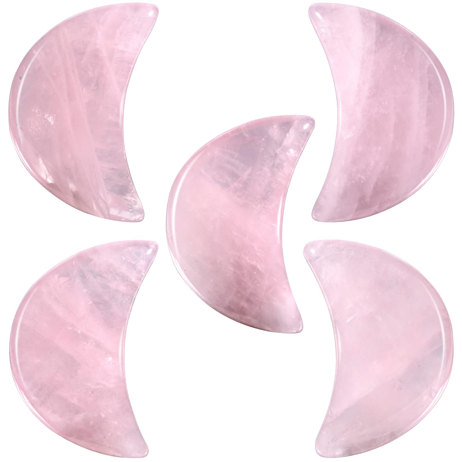 KYEYGWO 5pcs Hand Carved Half-Moon Palm Pocket Stones, Polished Crystal Stone Set for Home Office Decoration DIY or Jewelry Making, Rose Quartz