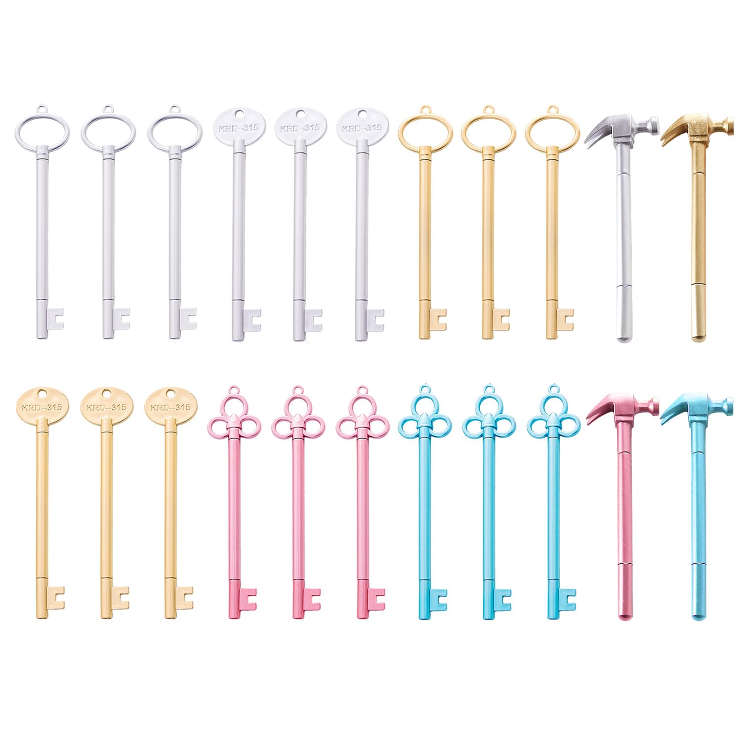 TYGFRT 22Pcs Ballpoint Pens, Key Shaped Gel Pens, Color Ink Gel Pens, Hammer Ballpoint Pens, Creative Learning Tool Pens