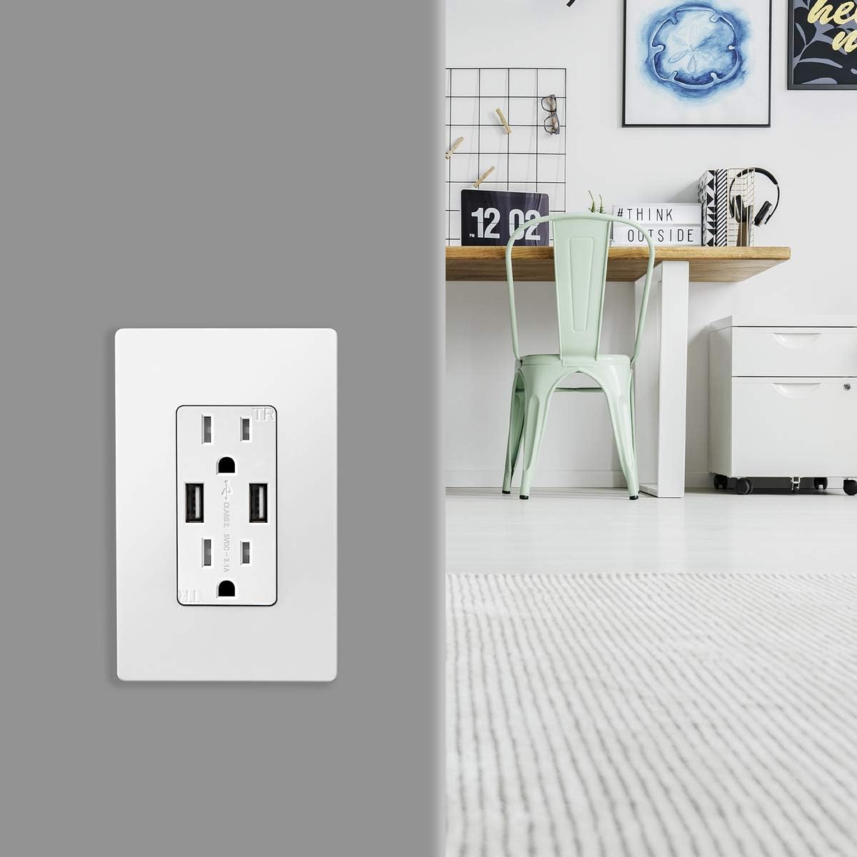 TOPGREENER 3.1A USB Wall Outlet Charger, 15A Tamper-Resistant Receptacles, Compatible with iPhone SE/11/XS/XR/X/8, Samsung Galaxy S20/S10/S9/Note, LG, HTC & More, UL Listed, TU2153A, White 6 Pack - - 