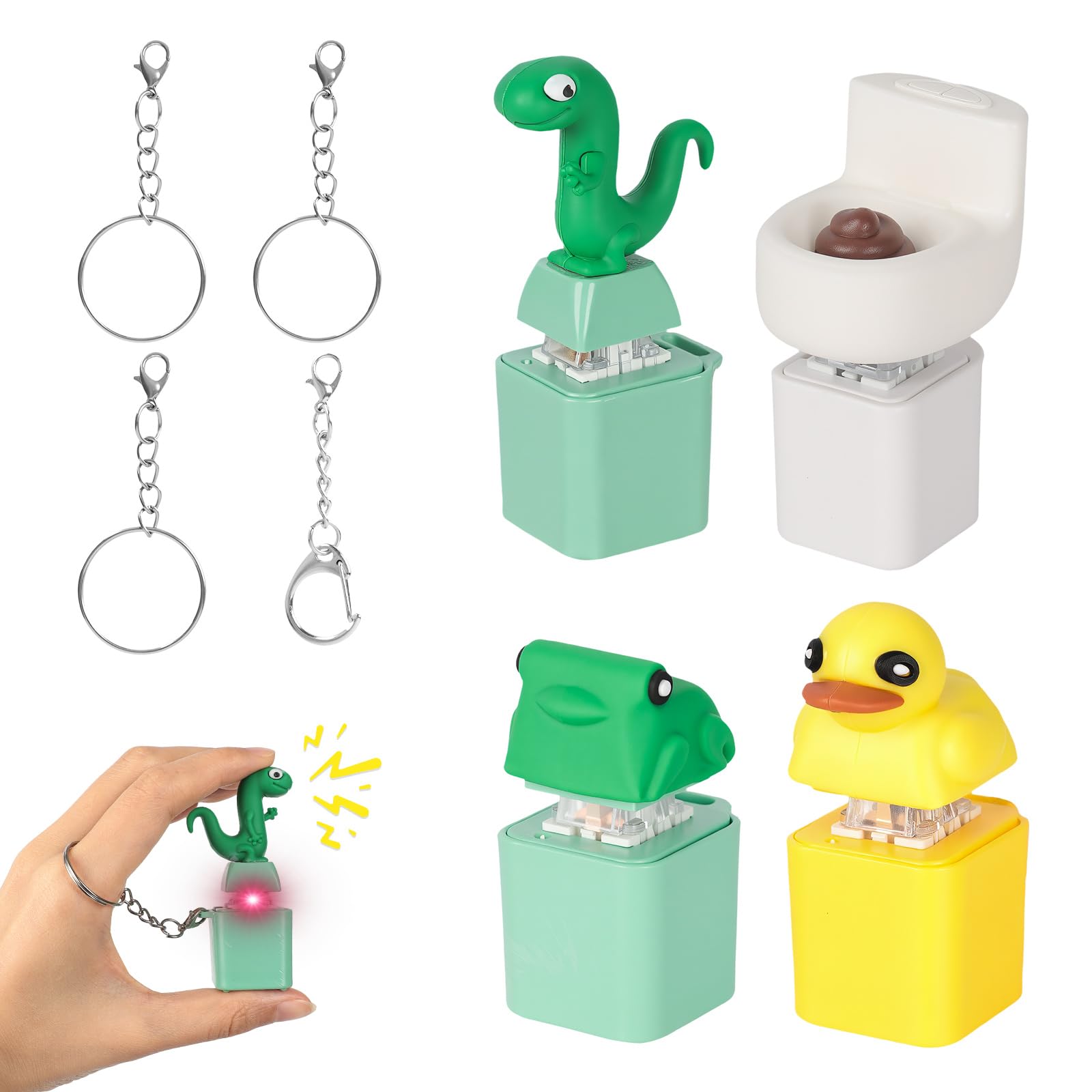 4PCS Keyboard Fidget Toy Set - Quacking Keyboard Fidget Toy with Unique Sound & Colorful Lights, Quacking Duck Fidget Toy, Lizard Button Keychain Sound, Frog Croaking Toys, Toilet with Flushing Sound