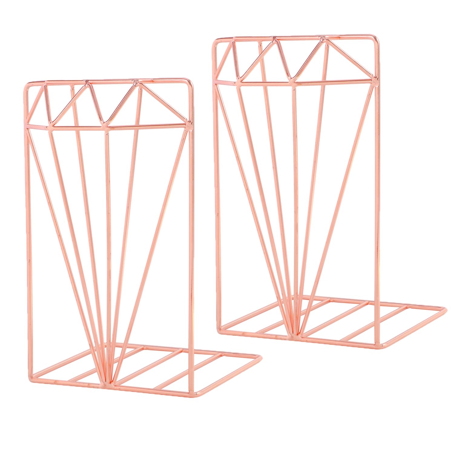 Rose Gold Bookends Large Capacity Office Book Ends Hollow Nonskid Metal Book Rack Book Stand Heavy Duty Bookshelf Desk Tidy Organiser for Home Office Library School Study Decoration