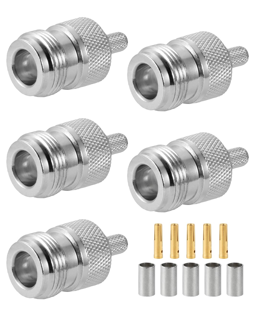 Vecys 5PCS N Female Connectors 50 ohm N Female Crimp RF Coaxial Connector N Jack Adapter for RG58 VLMR195 RG142 RG400 Low Loss Coax Cable