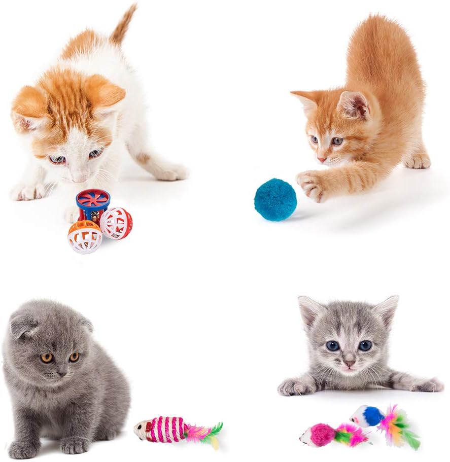 Dono 21Pcs Cats Feather Toys-Kitten Interactive Pet Toys Assortments (2 or 3 Way Hole Tunnel) Cat Feather Wand Fun Ball Chew Sticks, Fluffy Mouse, Fake Mice, Crinkle Balls, Bell Play Supplies : Pet Supplies