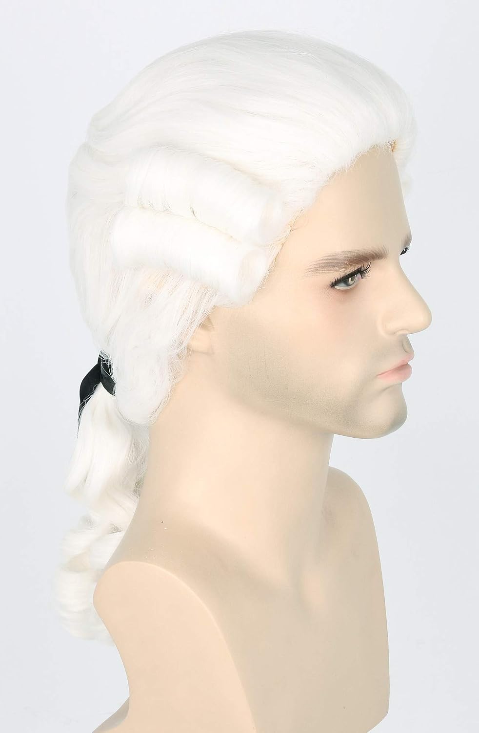 Topcosplay Baroque Noble Wig - Long White/Blonde Wig with Ponytail for Halloween Parties - Image 3