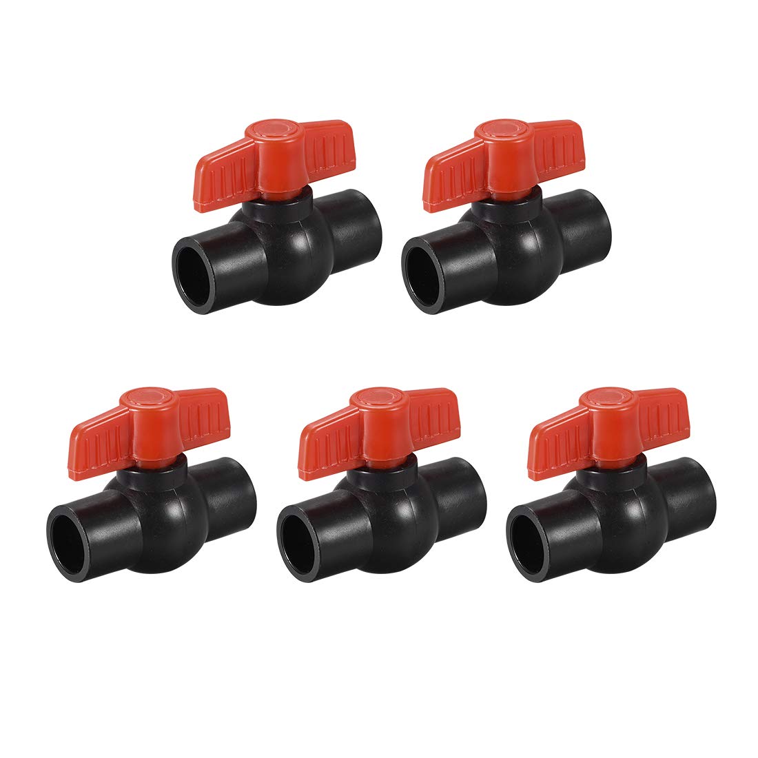 sourcing map Ball Valve, 1/2" Slip PE Socket End Valve T-Handle Water Shut-Off Valve for Irrigation and Water Treatment Black Red 5Pcs