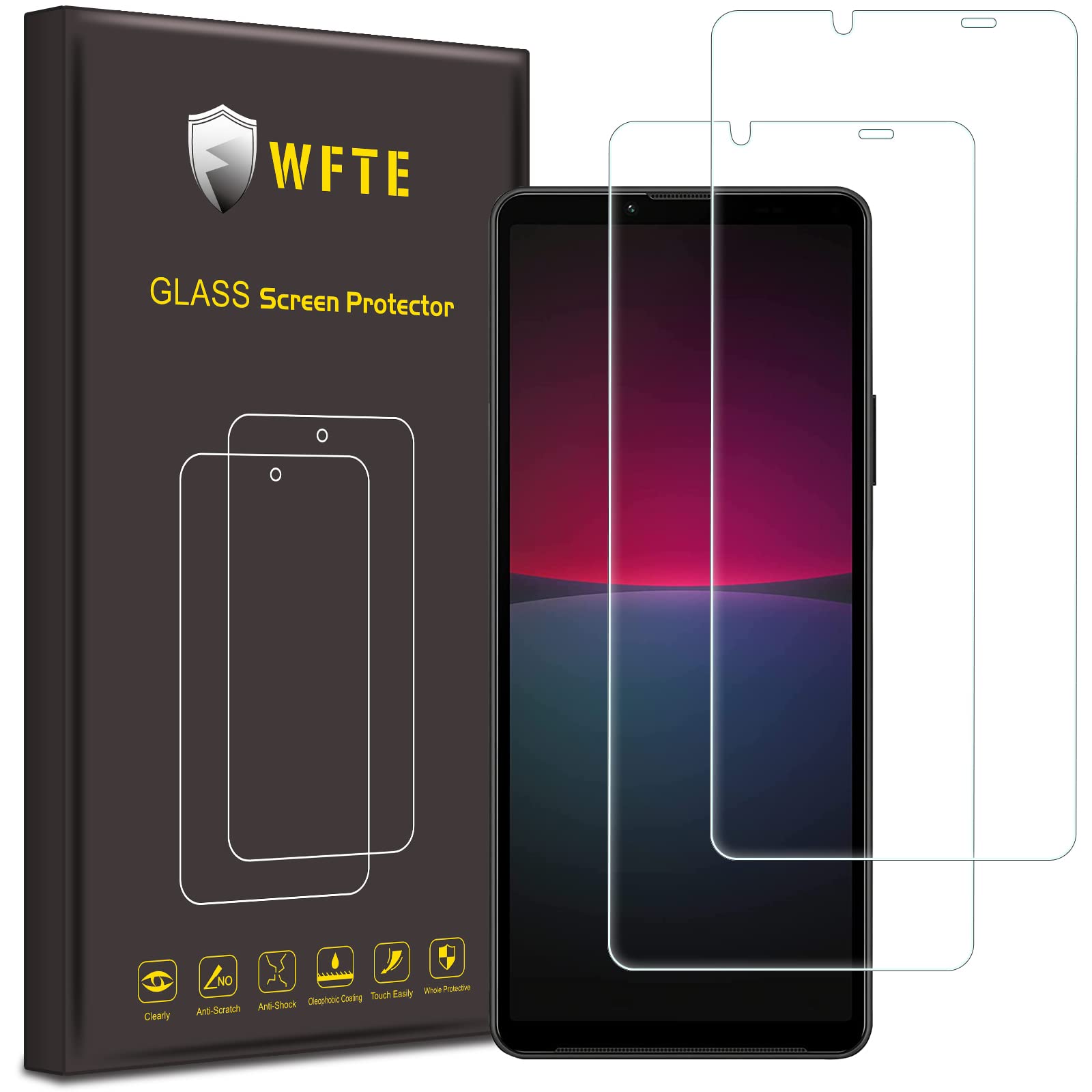 WFTE [2-Pack Screen Protector for Sony Xperia 10 IV,Anti-Scratch,High Transparency,Anti-fingerprint,Bubble-Free,Dust-Free Premium Screen Protector Tempered Glass For Sony Xperia 10 IV