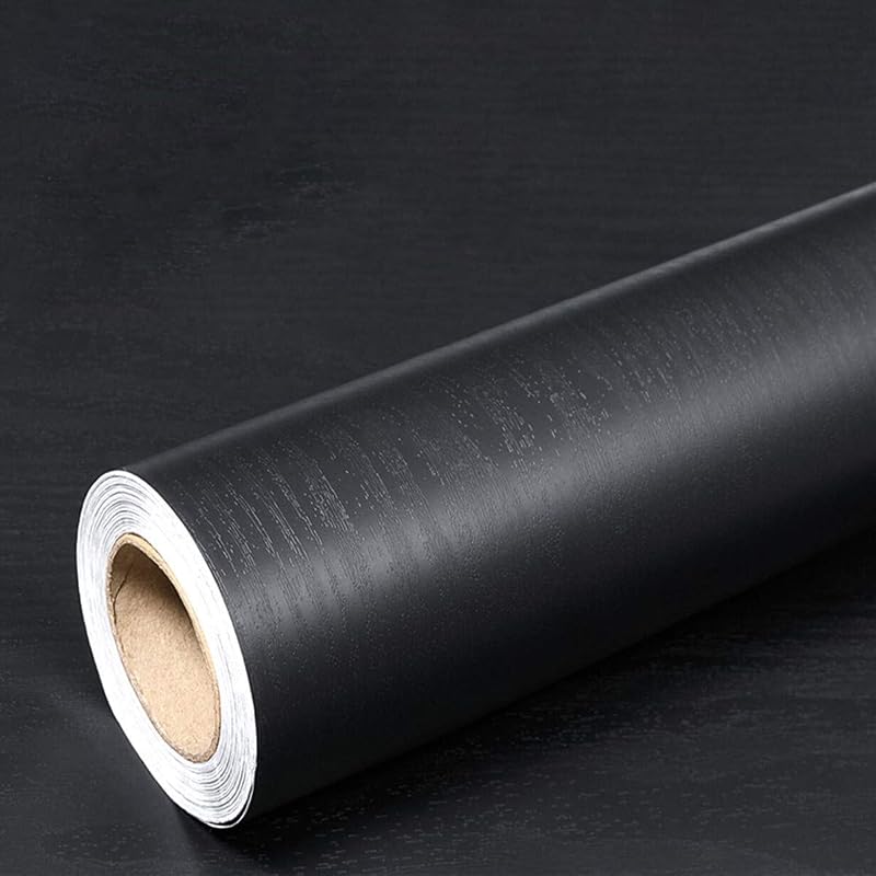 Hode Matt Black Vinyl Wrap 30x200cm, Self Adhesive Wood Effect Contact Paper