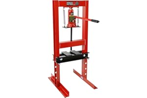 GarveeTech 6 T Shop Press, H-Frame Garage Floor Adjustable Hydraulic Shop Press with Stamping Plates to Bend, Straighten, Or Press Parts, Install Bearings & U-Joints