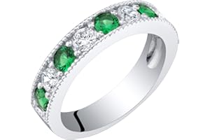 PEORA Sterling Silver 4mm Milgrain Half-Eternity Anniversary Wedding Ring Band for Women, Various Gemstones, Comfort Fit, Sizes 5 to 9