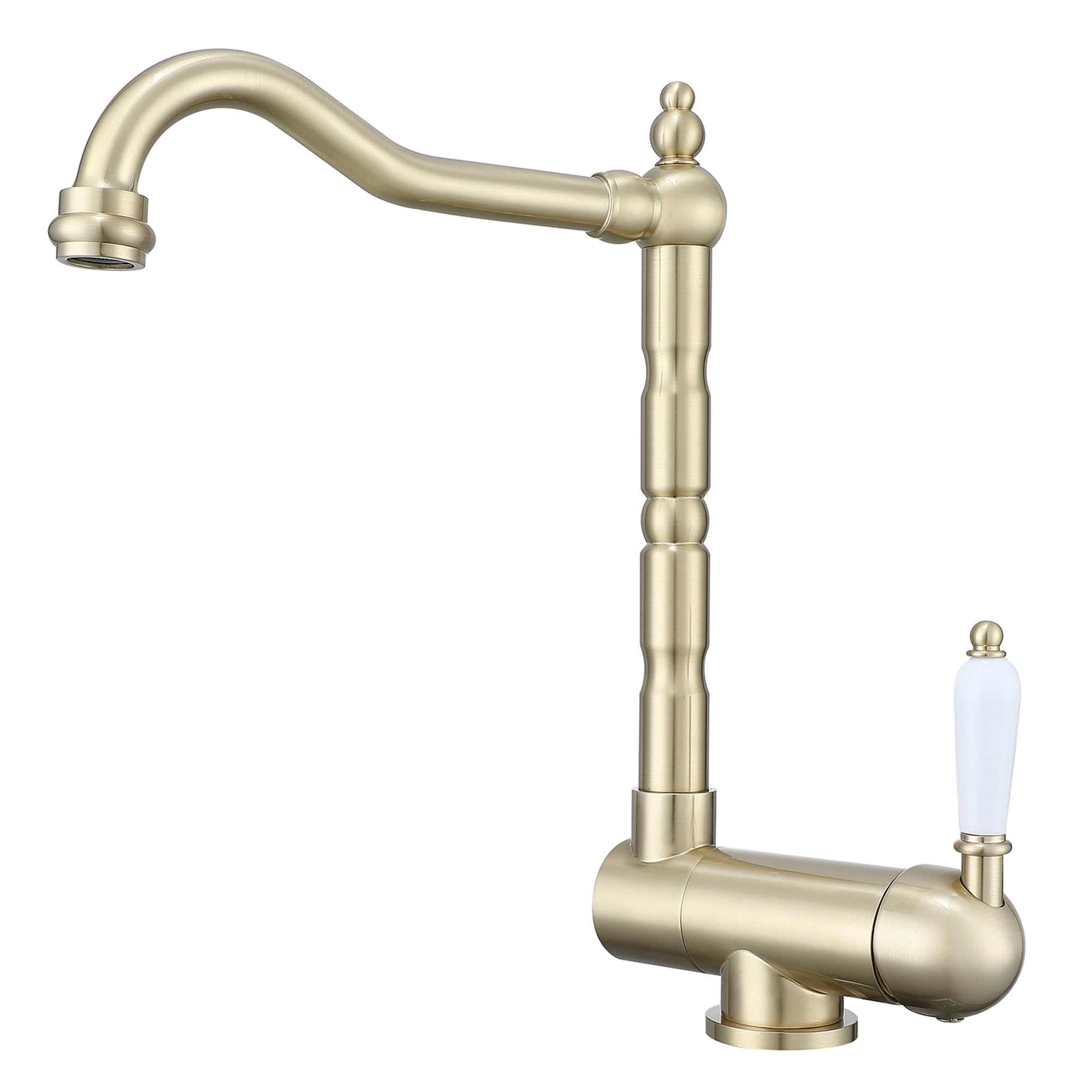 Brushed Gold Kitchen Tap Brass Kitchen Tap Single Lever Monobloc Mixer Tap Kitchen Sink in Gold Kitchen Mixer Taps 1 Hole 360° Swivel Spout Kitchen Sink Taps