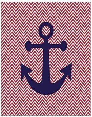 Shower Curtain 72 X 80 Inch Blue Anchor on Red Chevron Printing Polyester Fabric