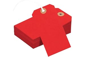 NITELEMN 150PCS Colored Blank Shipping Tag, 4 3/4 x 2 3/8 inches Manila Label Tags with String Reinforced Hole Writable Large Marking Hang Tags with Wire (Red)