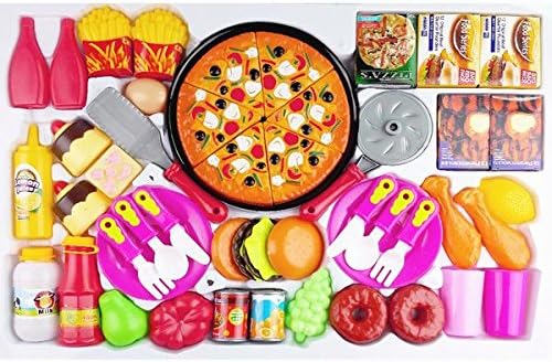 Tastie Pretend Food | 51pcs Educative Play Food Toy Kitchen Set for Children with Pizza Cakes Fries Fruit Kitchen Utensils for Creative Pretend Dinner Grocery Shopping | Non-Toxic ABS | 1383.2