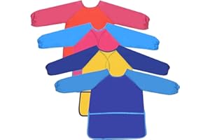 4pcs Kids Aprons for Painting, Children Art Aprons, Craft Apron with Pockets & Long Sleeve, Waterproof Toddler Smocks