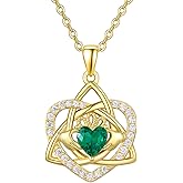 F4DEDAN 14K Gold Plated Claddagh Necklace for Women Irish Necklace Love Heart Pendant Valentine's Day Jewelry Irish Gifts for Wife