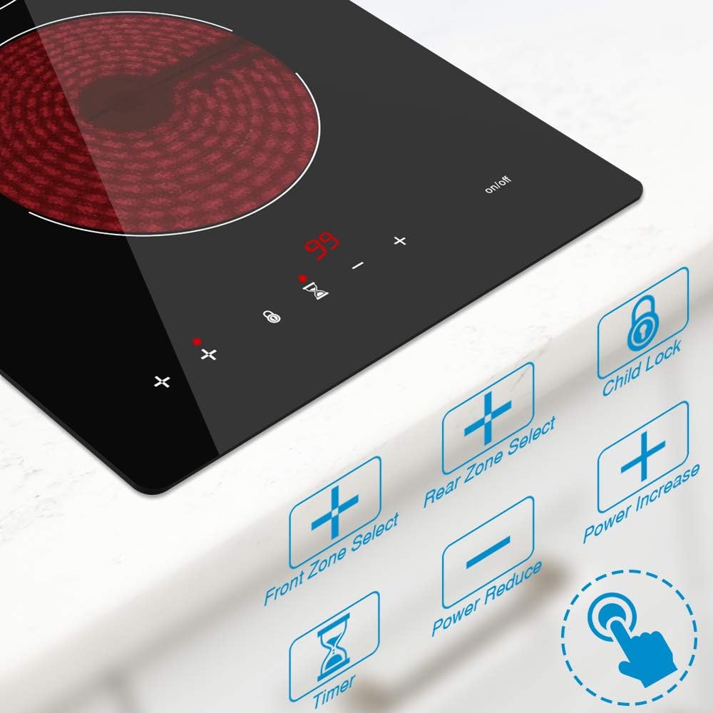 2 Zones Builtin Ceramic Hob COOKPAD, 30cm Electric Hob, 3000W Electric