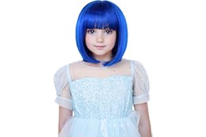 YTbeauty Kids Wig Blue Bob Wig with Bangs Short Straight Wig for Girls Heat Resistant Synthetic Child Wig Mia Wallace Cleopatra Costume Cospaly Daily Party Use (Dark Blue)