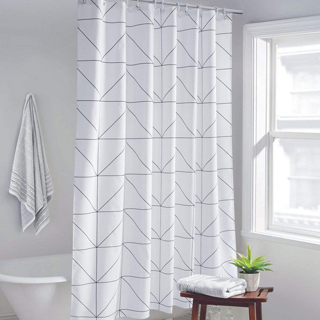 YISHU Karo Douchegordijn, Waterproof, Anti-Mould, Includes 12 Shower Rings for Badkamer, 180 x 180/180 x 200/240 x 200 cm, Geruit