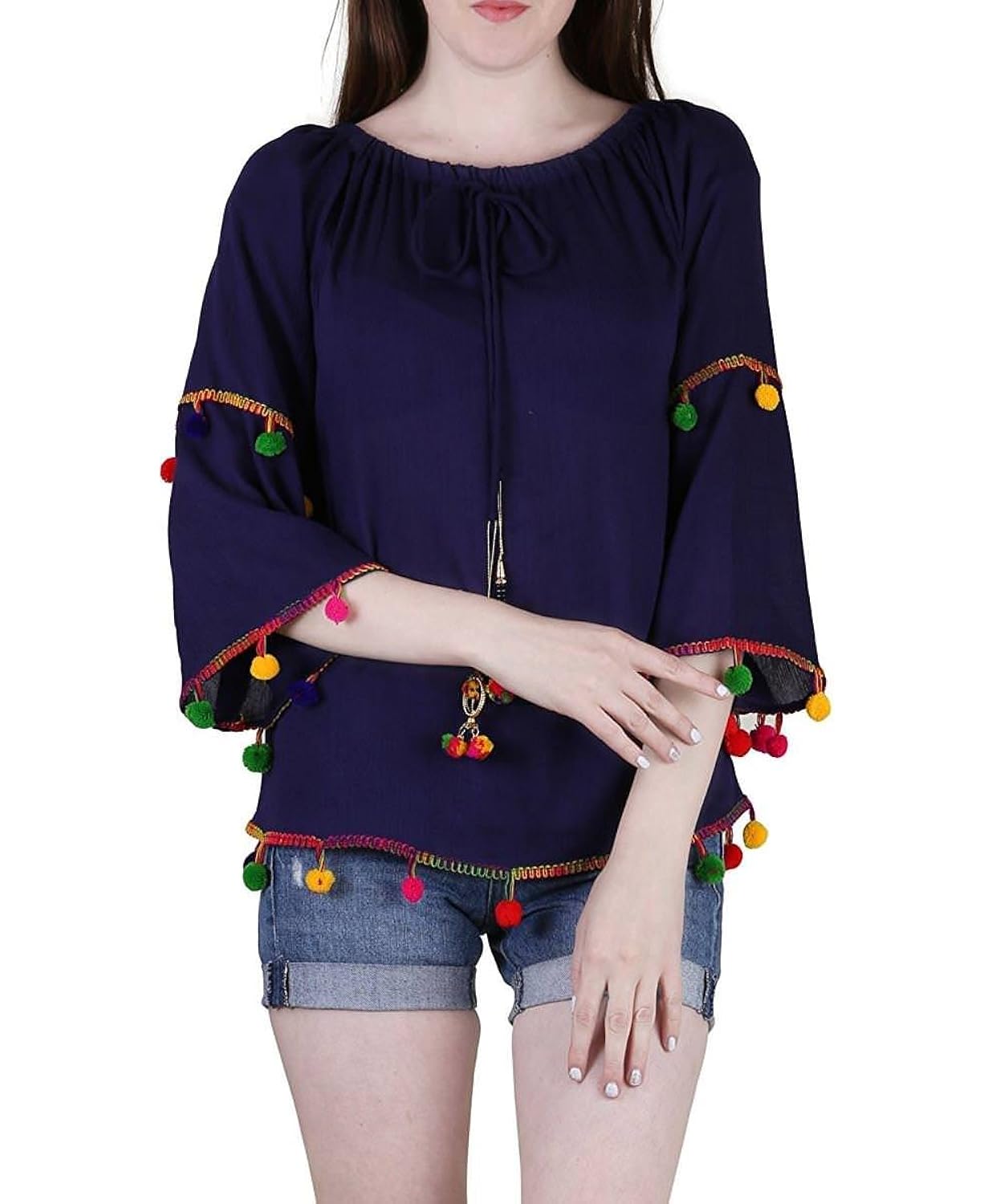 indietoga women's rayon bow front top (blue, medium)