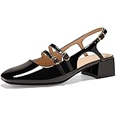 GotSoft Women's Mary Jane Chunky Low Block Heels Slingback Pumps Closed Square Toe Double Strap Wedding Dress Shoes