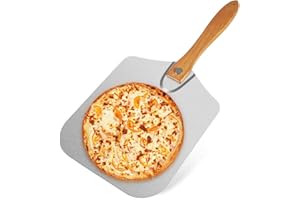 12 Inch x 14 Inch Aluminum Metal Pizza Peel, Pizza Paddle for Baking Homemade Pizza and Bread with Foldable Wood Handle for E