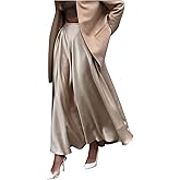BEAUDRM Women's Elegant Satin Maxi Skirt High Waisted Flowy Work Office Skirts