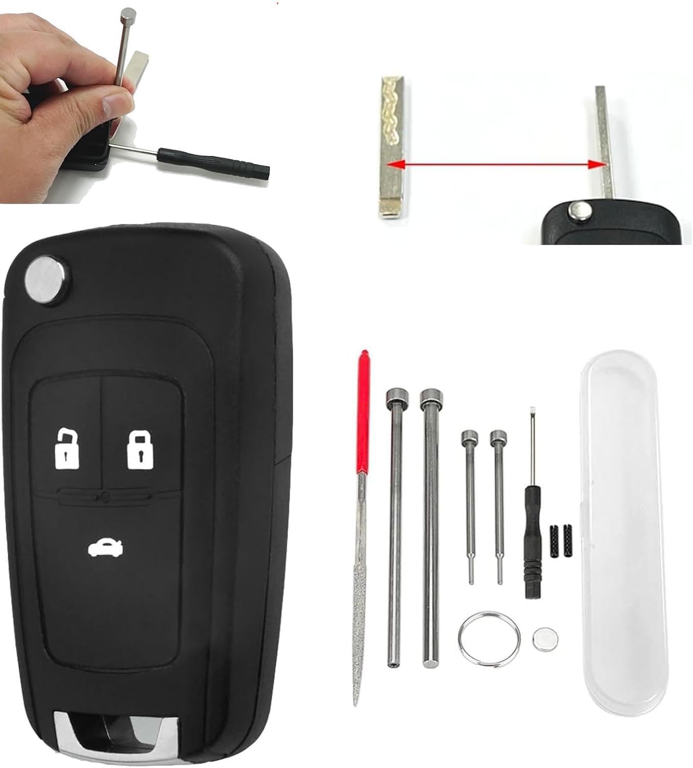3-Button Vauxhall Key Fob Replacement with Key Blade Removal Tool - Compatible with Vauxhall Opel Astra J, Insignia, Meriva, Mokka, Zafira Car Key Shell