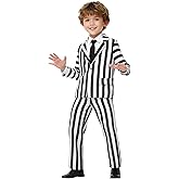 ERCAUX Black and White Striped Suit - Kids Halloween Horror Costume, Scary Cosplay Outfit, Scary Movie Character Dress-Up