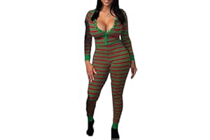RUEWEY Women's V Neck Long Sleeve Jumpsuit Bodycon One Piece Pajamas Bodysuit Romper Sleepwear