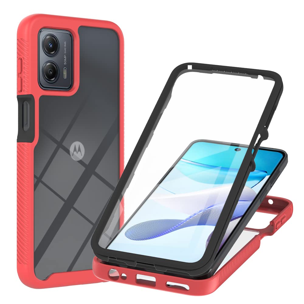 Sawiqpd for Motorola Moto G24/G04/E14 Case with Built-in Screen Protector - 360 Full Body Protective Heavy Duty Anti-Scratch Shockproof Slim Silicone Bumper in Red